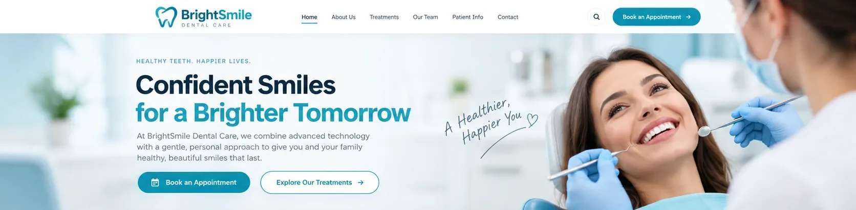 BrightSmile dental clinic website design with a welcoming patient-focused layout